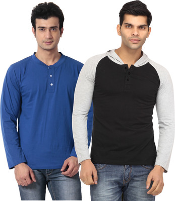 

Leana Solid Men' Henley Blue, Black T-Shirt(Pack of 2, Black;blue