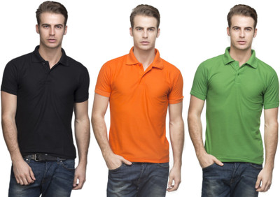 

Lambency Solid Men' Polo Neck Black, Orange, Green T-Shirt(Pack of 3, Black;green;orange