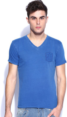 

883 Police Solid Men's V-neck Blue T-Shirt