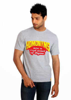 

Campus Sutra Printed Men Round Neck Grey T-Shirt