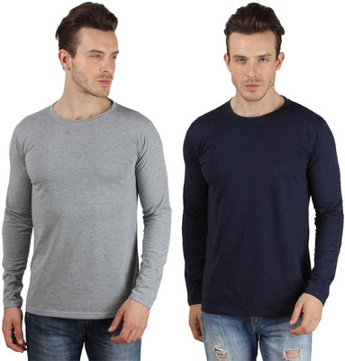 

SayItLoud Solid Men's Round Neck Grey, Blue T-Shirt(Pack of 2, Grey;navy blue