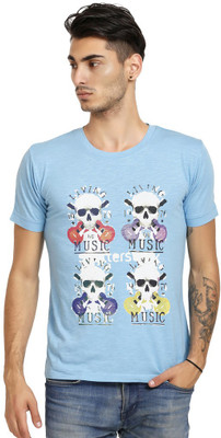 

Skatti Graphic Print Men' Round Neck Light Green T-Shirt, Light blue