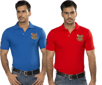 

Alan Jones Solid Men's Polo Neck Blue, Red T-Shirt(Pack of 2)