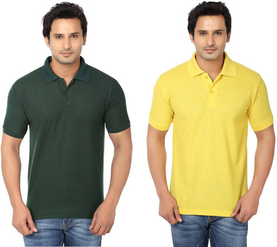 

Keepsake Solid Men's Polo Neck Dark Green, Yellow T-Shirt(Pack of 2, -dgrn-ylw-