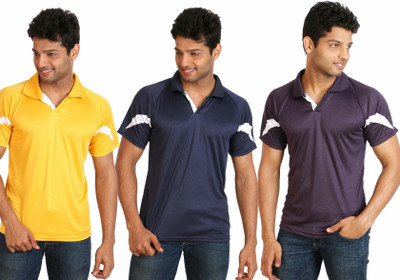 

Campus Sutra Solid Men Polo Neck Blue, Purple, Yellow T-Shirt(Pack of 3)