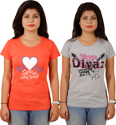 

Tryd Printed Women's Round Neck Multicolor T-Shirt(Pack of 2
