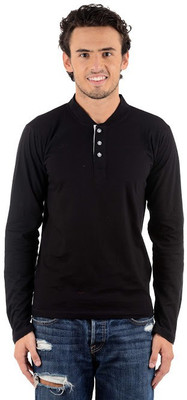

BigIdea Solid Men' Henley Black T-Shirt