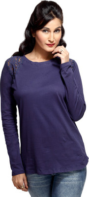 

Loco En Cabeza Solid Women's Round Neck Blue T-Shirt