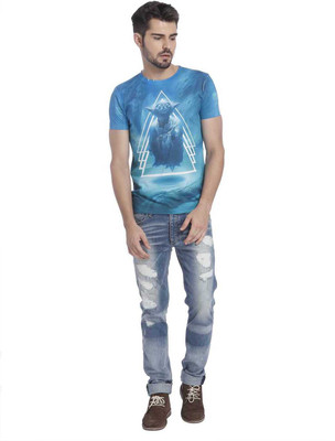 

Jack & Jones Printed Men's Round Neck Blue T-Shirt, Surf the web