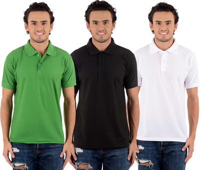 

Blaze Solid Men's Polo Neck Multicolor T-Shirt(Pack of 3, Black;light green;white