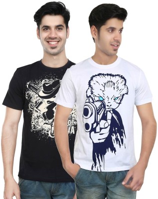 

Algotton Graphic Print Men's Round Neck White, Black T-Shirt(Pack of 2), Black;white