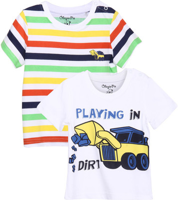 

Chirpie Pie by Pantaloons Boys Printed Cotton T Shirt(White, Pack of 2