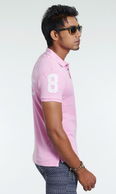 

Masculino Latino Printed Men's Polo Neck Pink T-Shirt