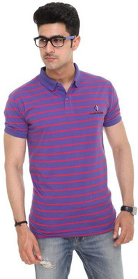 

Colors & Blends Striped Men's Polo Neck Purple, Red T-Shirt