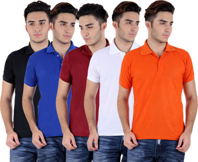 

Sanvi Traders Solid Men Polo Neck Multicolor T-Shirt(Pack of 5