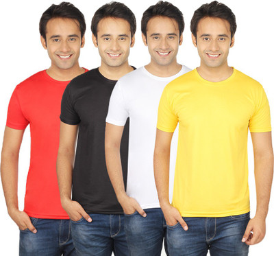 

Quetzal Solid Men's Round Neck Yellow, White, Black, Red T-Shirt(Pack of 4, Black;red;white;yellow