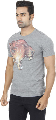 

Puma Printed Men' Round Neck Grey T-Shirt, Medium gray heather