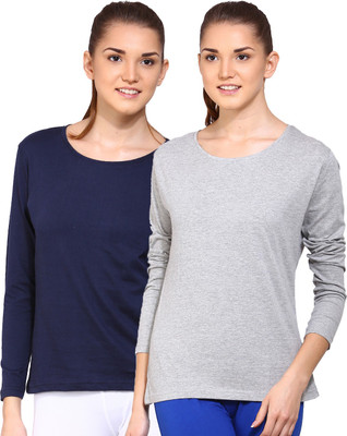 

Ap'pulse Solid Women's Round Neck Dark Blue, Grey T-Shirt(Pack of 2), _navy_gmel