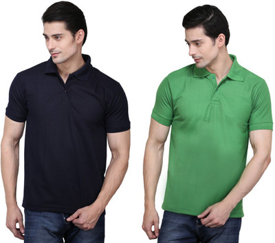 

Ilbies Solid Men's Polo Neck Multicolor T-Shirt(Pack of 2, Black - light green