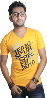 

Spur Printed Men's V-neck Yellow T-Shirt, Gold