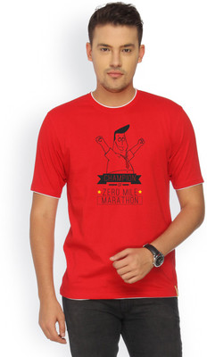 

Campus Sutra Printed Men Round Neck Red T-Shirt