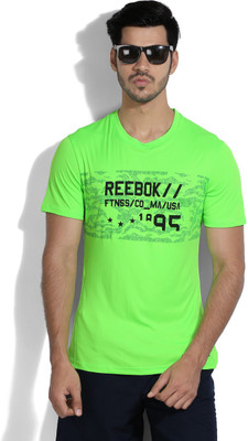 

REEBOK Printed Men's Round Neck Green T-Shirt, Sgreen