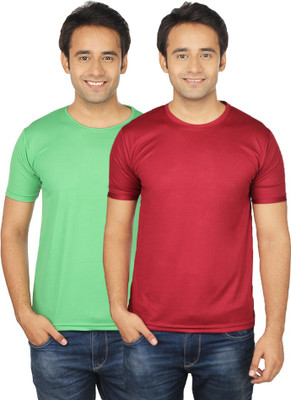 

Quetzal Solid Men's Round Neck Green, Maroon T-Shirt(Pack of 2