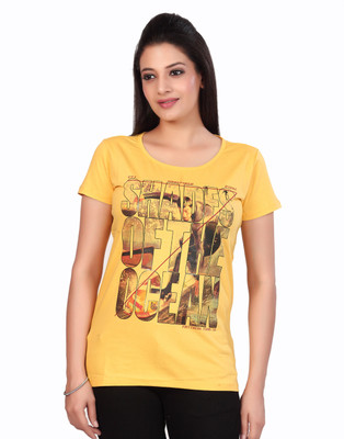 

Fritzberg Printed Women's Round Neck Yellow T-Shirt, Mustard