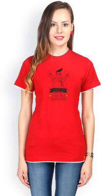 

Campus Sutra Printed Women' Round Neck Red T-Shirt