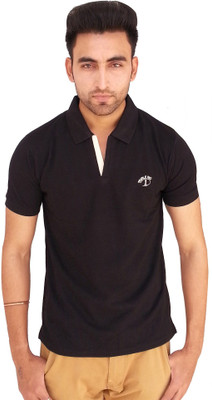 

Triple No.1 Solid Men's Polo Neck Black T-Shirt