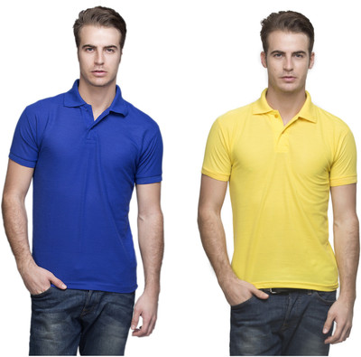 

Lambency Solid Men' Polo Neck Blue, Yellow T-Shirt(Pack of 2