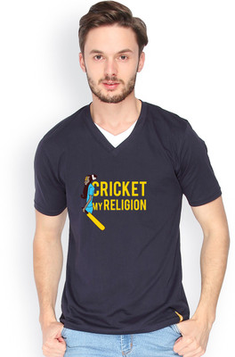 

Campus Sutra Solid Men V-neck Dark Blue T-Shirt