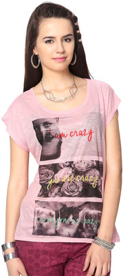 

People Printed Women's Scoop Neck Pink T-Shirt