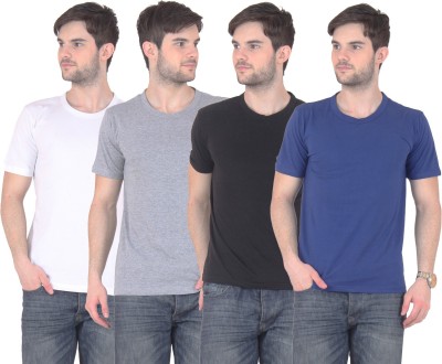 

E'Hiose Solid Men' Round Neck Multicolor T-Shirt(Pack of 4, Black;blue;grey;white