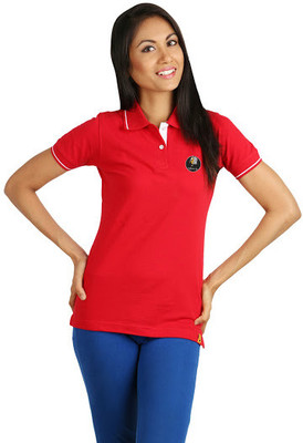 

Campus Sutra Solid Women' Polo Neck Red T-Shirt