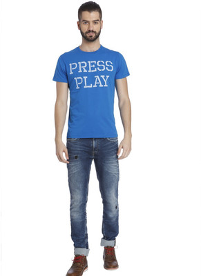 

Jack & Jones Printed Men's Round Neck Blue T-Shirt, Imperial blue
