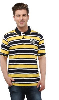 

The Cotton Company Striped Men' Polo Neck Yellow, Black, White T-Shirt, Sunglow gold