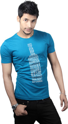 

Spur Printed Men' Round Neck Blue T-Shirt, Petrol