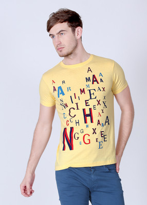 

Armani Exchange Printed Men's Round Neck Yellow T-Shirt, Light yellow