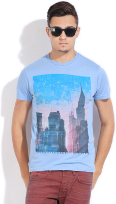 

Indian Terrain Printed Men's Round Neck Light Blue T-Shirt, Powder blue