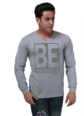 

Inkovy Graphic Print Men's V-neck Grey T-Shirt