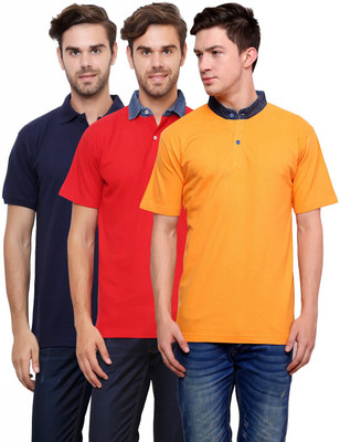 

Lemon & Vodka Solid Men's Polo Neck Multicolor T-Shirt(Pack of 3