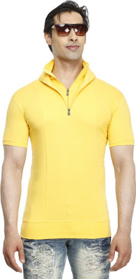 Tees Collection Solid Men's Polo Neck Yellow T-Shirt