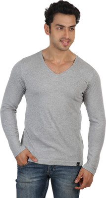 

Rigo Solid Men's V-neck Grey T-Shirt