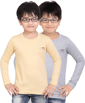 

FabTag - Dongli Boys Solid, Self Design T Shirt(Beige, Pack of 2, Multicolor_3