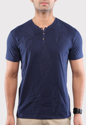 Sandeep Mahajan Applique Men's Round Neck Dark Blue T-Shirt, Navy blue