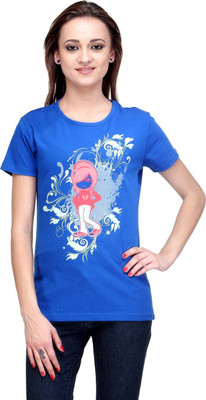 

Stilestreet Printed Women' Round Neck Blue T-Shirt