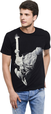 Jimi Hendrix Printed Men's Round Neck Black T-Shirt