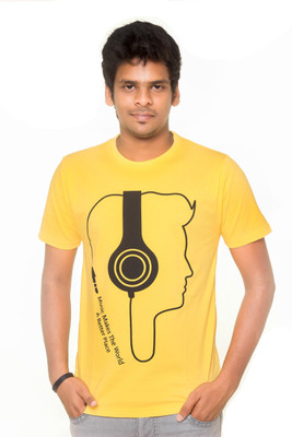 Yaari Printed Men Round Neck Yellow T-Shirt