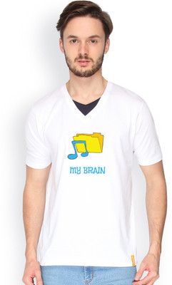 

Campus Sutra Solid Men V-neck White T-Shirt